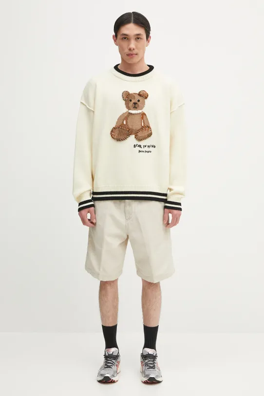 Vlněný svetr Palm Angels Bear In Mind PMHE007S25KNI0010360 béžová