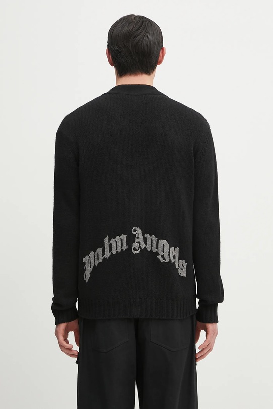 Kardigán Palm Angels Curved Logo jednofarebný čierna PMHB035S25KNI0011008