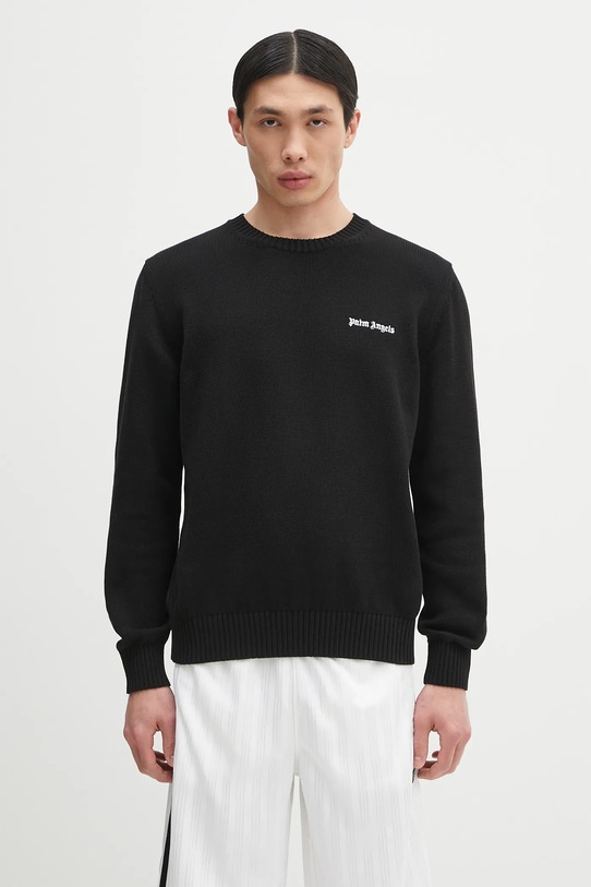 Bavlněný svetr Palm Angels Classic Logo Emb hladký černá PMHE027C99KNI0021003