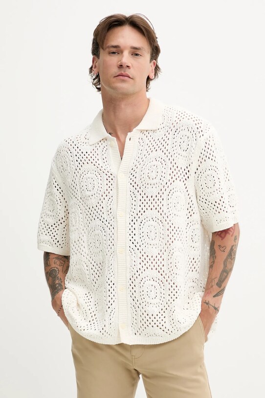 Levi's kardigan bawełniany SWEATER CAMP SHIRT bawełna beżowy 0013G