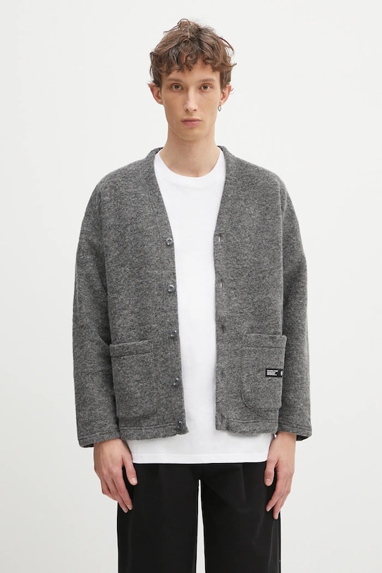 NEIGHBORHOOD cardigan din lână Wool Jersey Cardigan lana gri 242FPNH.CSM14