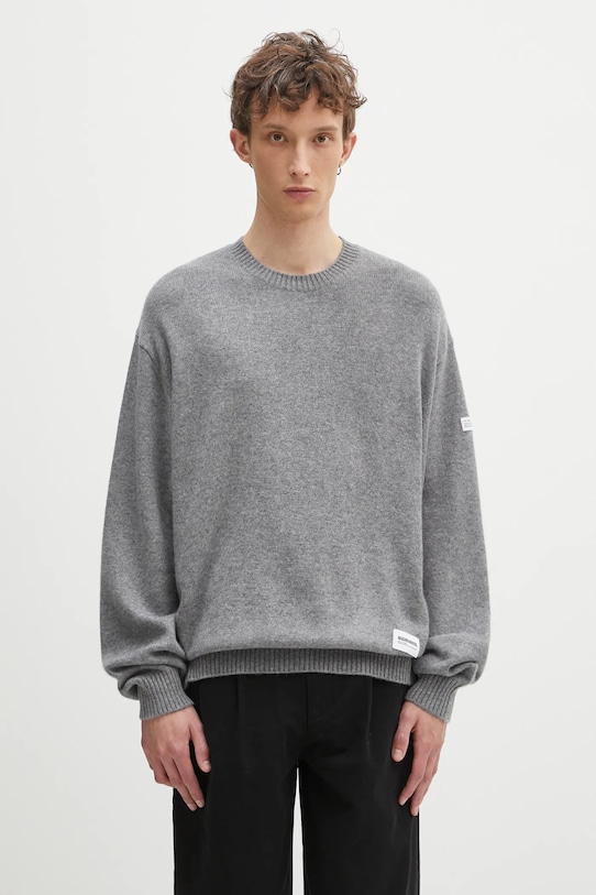 Πουλόβερ κασμίρ NEIGHBORHOOD Cashmere Crewneck Sweater απλό γκρί 242NGNH.KNM01