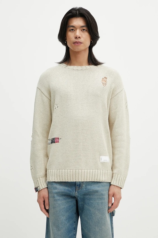 NEIGHBORHOOD sweter bawełniany Savage Crewneck Sweater gładkie beżowy 251FUNH.KNM03