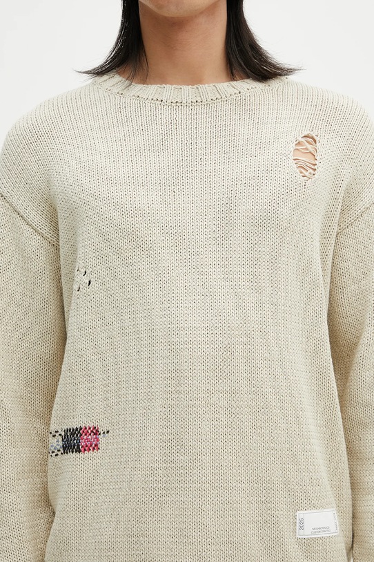 NEIGHBORHOOD sweter bawełniany Savage Crewneck Sweater 251FUNH.KNM03 beżowy