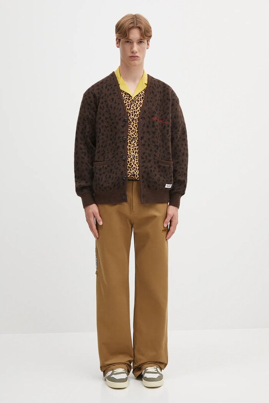 Wacko Maria cardigan in lana leopard mohair 25SS.WMK.KN10 marrone