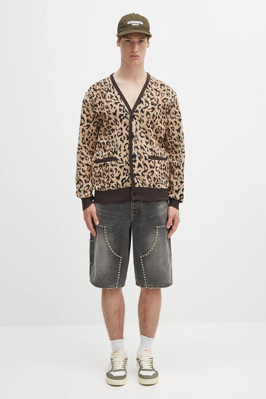 Pamučni kardigan Wacko Maria leopard jacquard 25SS.WMK.KN14 bež