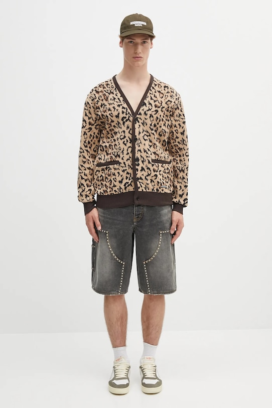 Bavlněný kardigan Wacko Maria leopard jacquard 25SS.WMK.KN14 béžová