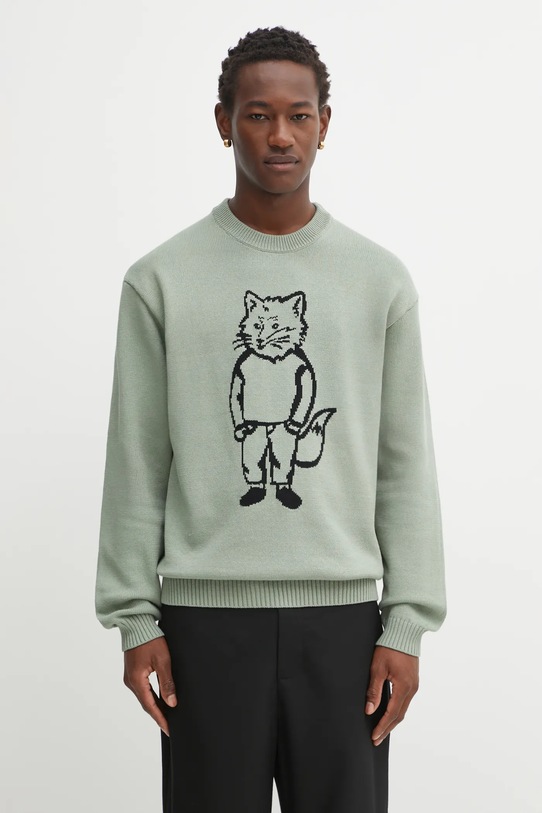 Maison Kitsuné sweter Dressed Fox Intarsia pozostałe zielony OM00802KT1030