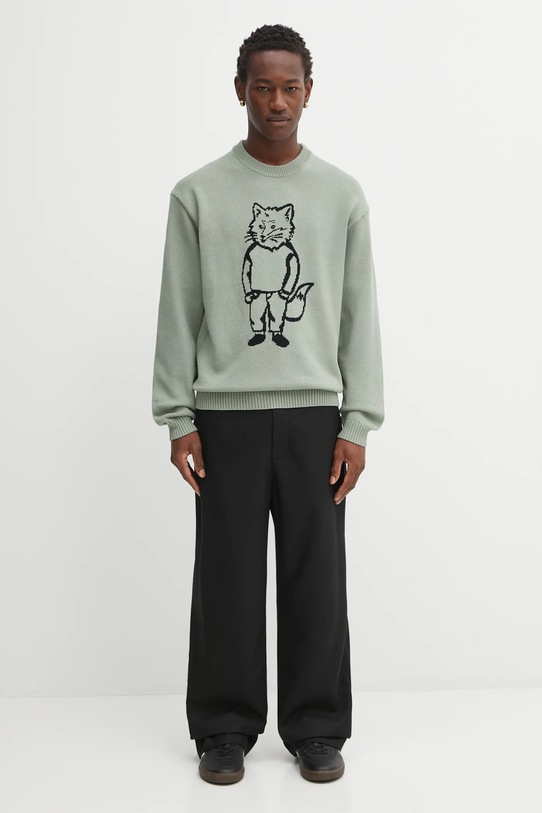 Maison Kitsuné sweter Dressed Fox Intarsia OM00802KT1030 zielony