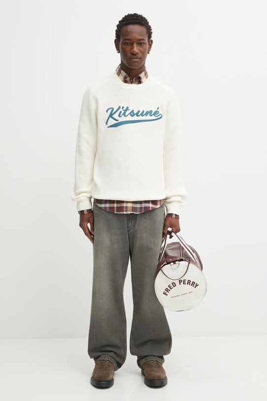 Maison Kitsuné sweter Kitsune Varsity Embroidered OM00808KT1137 beżowy