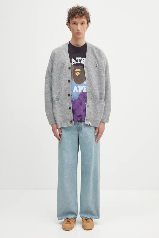 A Bathing Ape kids' linen blend cardigan One point 1K80120004 gray