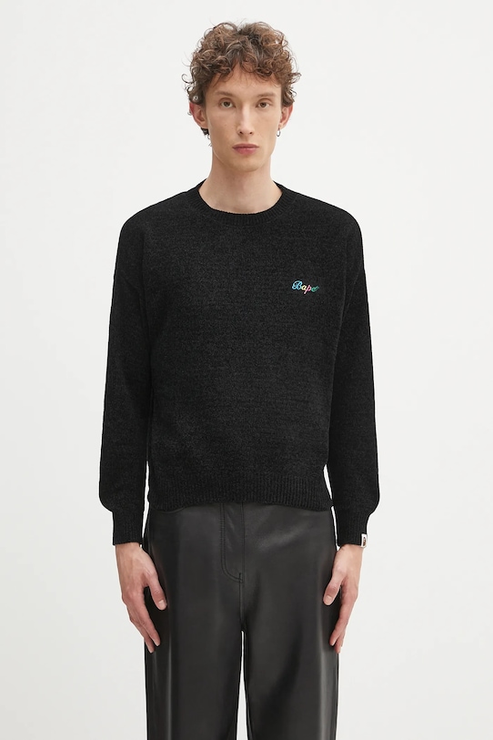 A Bathing Ape pulover BAPE chenille uni negru 1K80220003