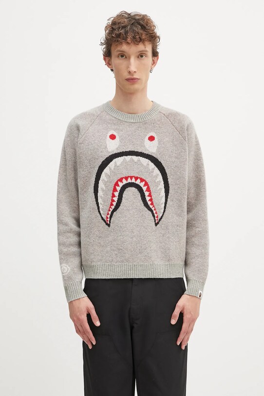 A Bathing Ape woolen jumper Shark medium thickness gray 1K80220004