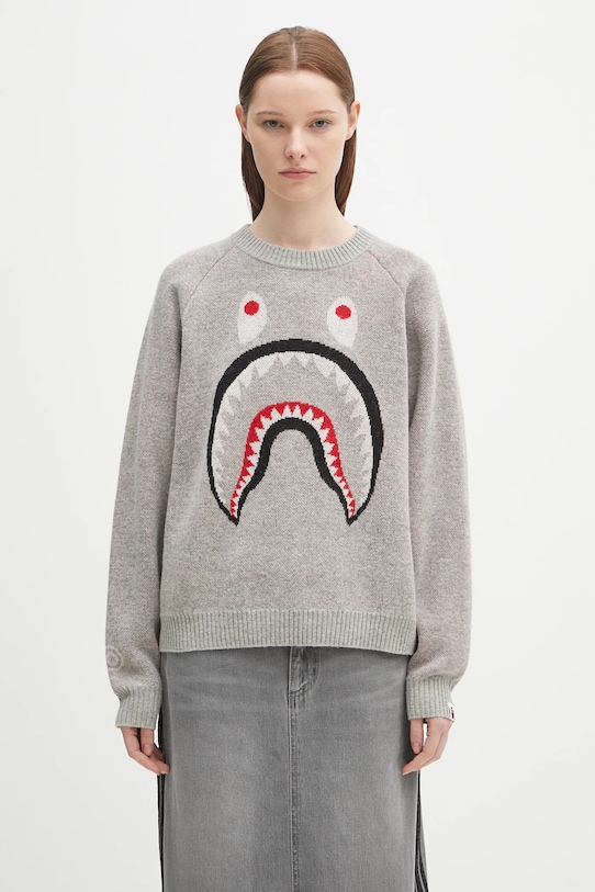 A Bathing Ape woolen jumper Shark 1K80220004 gray SS25