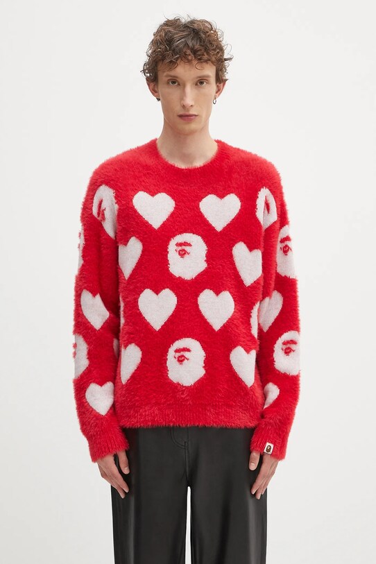 Svetr z vlněné směsi A Bathing Ape I love bape monogram vzorovaný červená 1K80220006