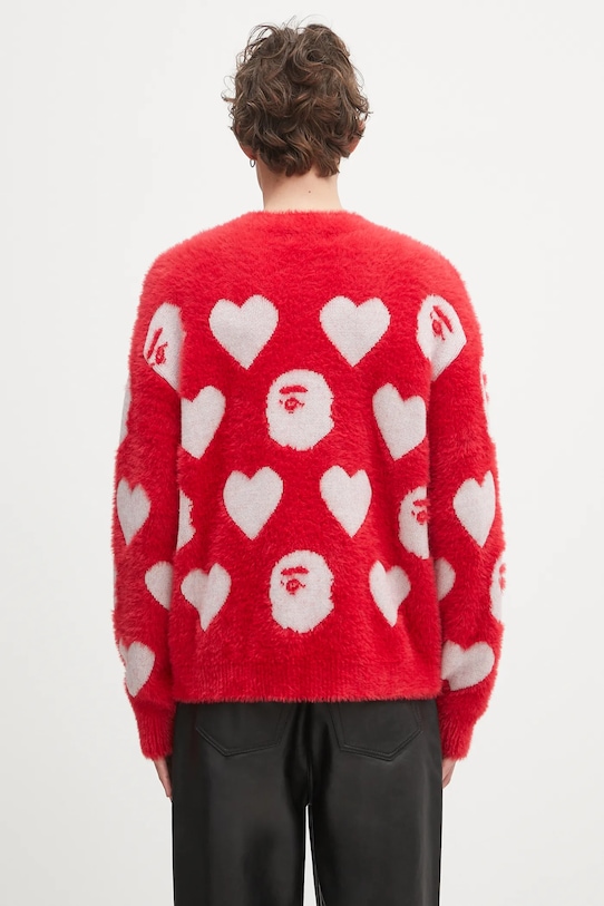 A Bathing Ape pulover din amestec de lână I love bape monogram 1K80220006 rosu
