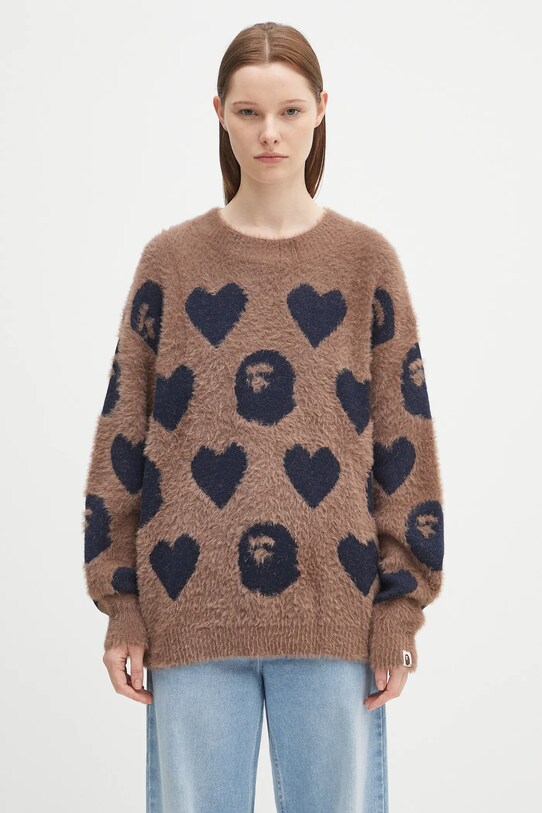 Svetr z vlněné směsi A Bathing Ape I love bape monogram 1K80220006 hnědá SS25