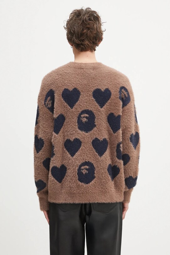 Svetr z vlněné směsi A Bathing Ape I love bape monogram 1K80220006 hnědá
