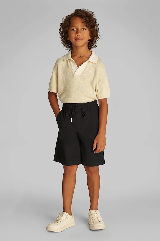 Detské krátke nohavice Calvin Klein Jeans pletenina čierna IB0IB02512.PPYA