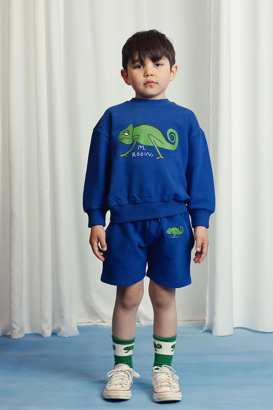 Mini Rodini shorts di lana bambino/a Lizard maglia blu 2523015460
