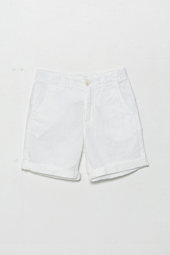 Dječje lanene kratke hlače United Colors of Benetton Planet friendly bijela 43WBC901E.G.Seasonal