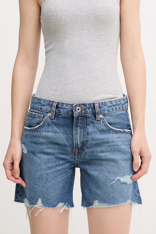 Pepe Jeans pantaloni scurți din bumbac REGULAR SHORT MW DISTRESSED bumbac albastru PL801186EE6