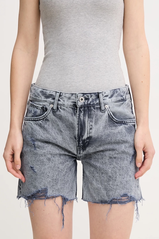 Pepe Jeans pantaloni scurți din bumbac REGULAR SHORT MW DISTRESSED imprimeu bleumarin PL801186UN4
