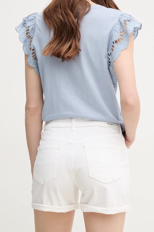 Odzież Pepe Jeans szorty jeansowe FITTED SHORT HW MARY PL801191TA8 biały