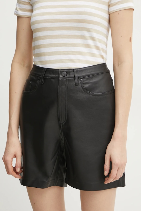 MICHAEL Michael Kors bőr rövidnadrág magas fekete MR530SVFAF