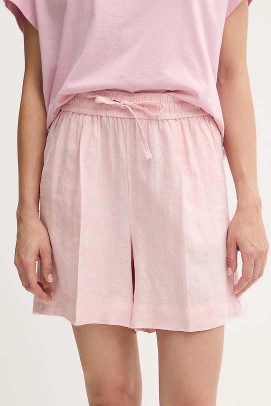 United Colors of Benetton szorty lniane tkanina różowy 4AGHD901T