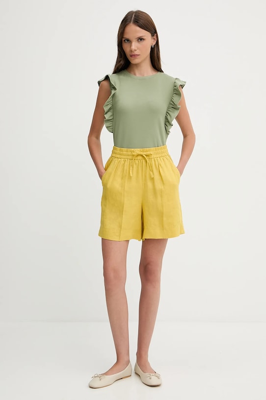 United Colors of Benetton szorty lniane 4AGHD901T żółty SS25