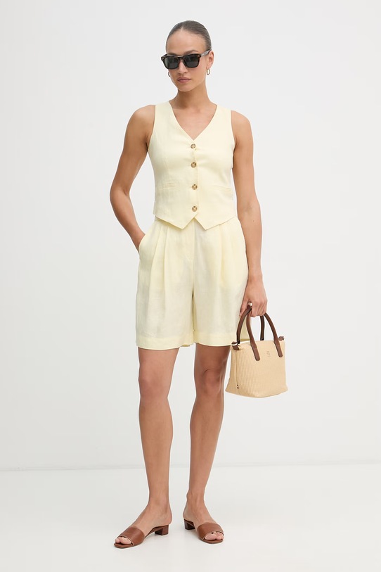 United Colors of Benetton kratke hlače ženske lanene 4AGHD901V zlatna SS26