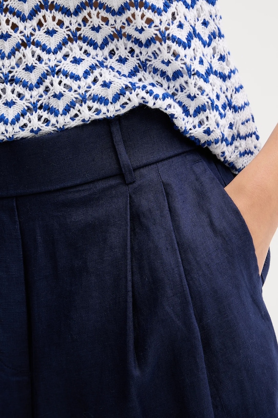 United Colors of Benetton szorty lniane granatowy 4AGHD901V