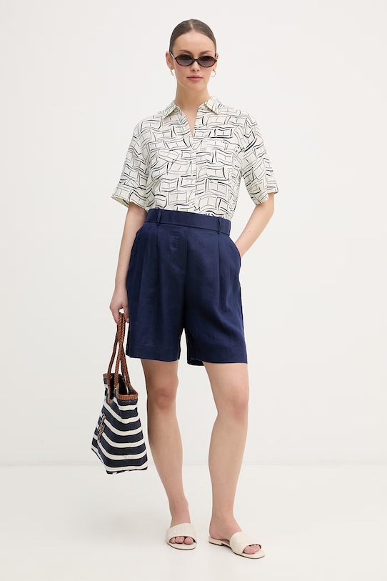 United Colors of Benetton Šortky dámske ľanové 4AGHD901V tmavomodrá SS26