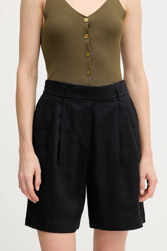 United Colors of Benetton szorty lniane tkanina czarny 4AGHD901V