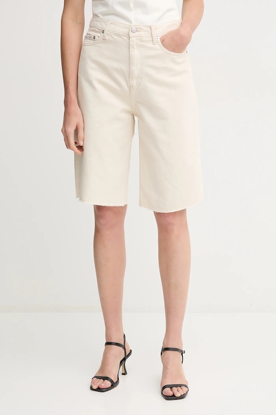 Calvin Klein Jeans pantaloni scurți din amestec de in panza bej J20J225163