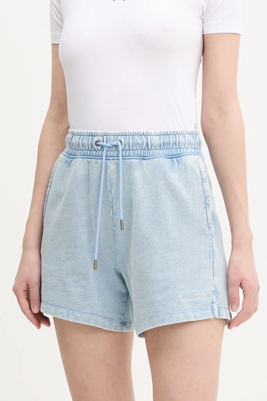 Guess Jeans pantaloni scurti din bumbac uni albastru W5GD0N.KCTJ1