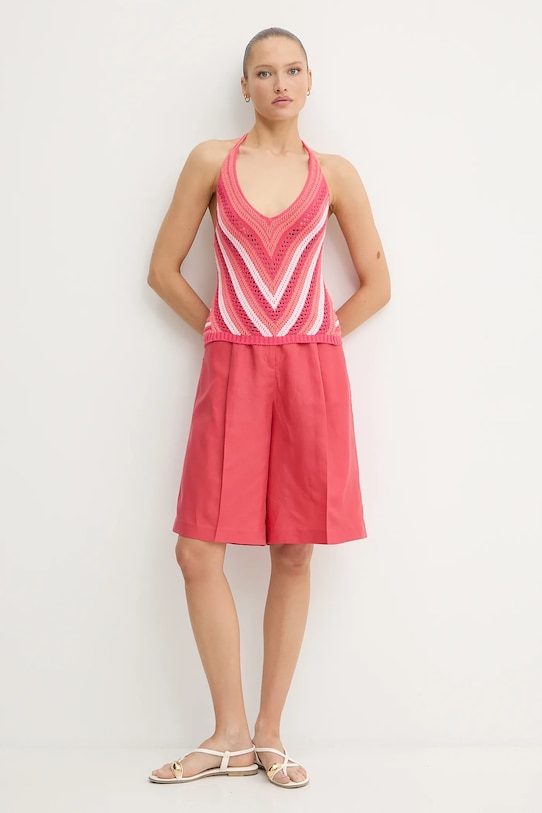 United Colors of Benetton szorty z domieszką lnu 45BVD9026 różowy SS25