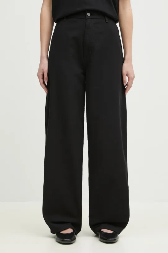 Бавовняні штани Carhartt WIP Brandon Single Knee Pant гладкий чорний I034880.8902