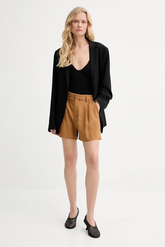 A.L.C. pantaloncini in lino Charles 2PANT01158 marrone SS25