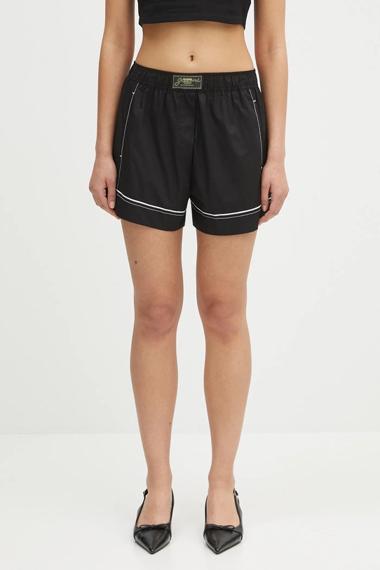 GANNI cotton shorts Cotton Poplin Elasticated plain black W0504