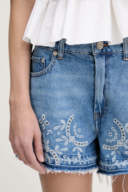 GANNI szorty jeansowe Broderie Anglaise Denim niebieski J1678