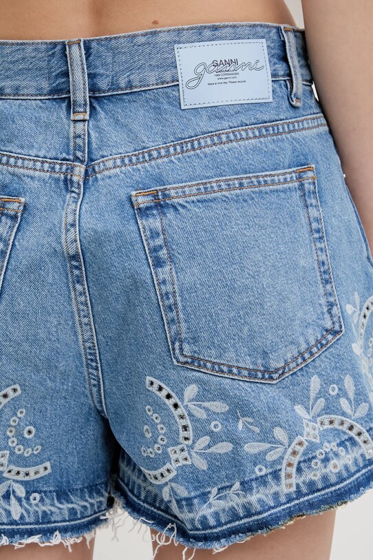 Дънков къс панталон GANNI Broderie Anglaise Denim J1678 син