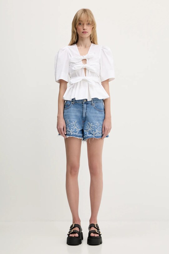 Дънков къс панталон GANNI Broderie Anglaise Denim J1678