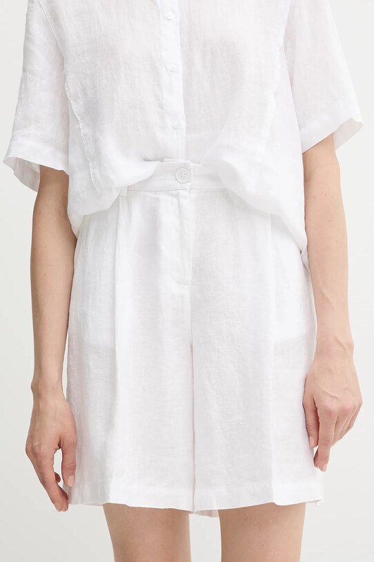 Sisley pantaloni scurți din in in alb 4AGHL901K