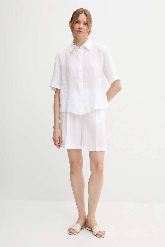 Sisley pantaloni scurți din in 4AGHL901K alb SS25