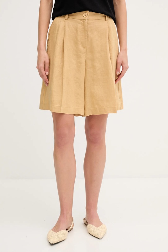 Sisley pantaloni scurți din in in verde 4AGHL901K