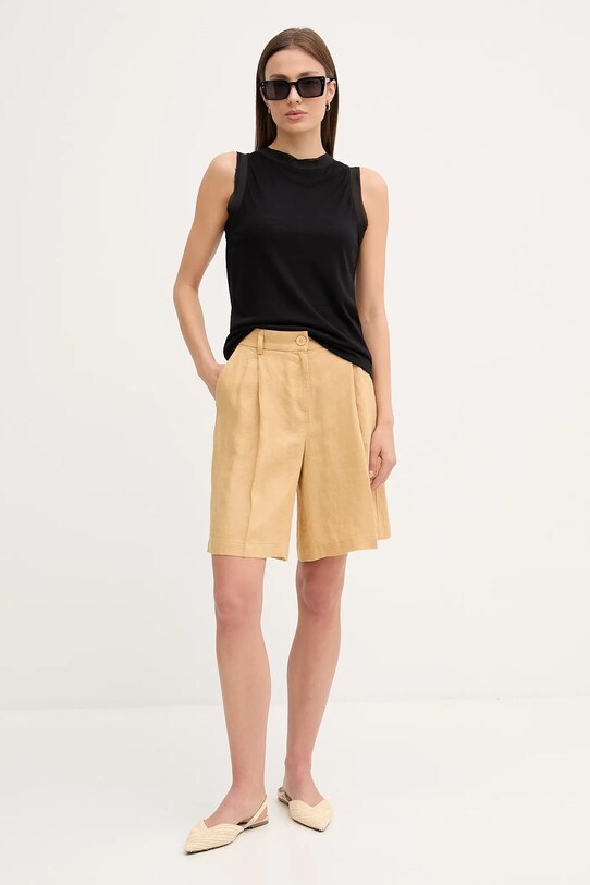 Sisley pantaloni scurți din in 4AGHL901K verde SS25