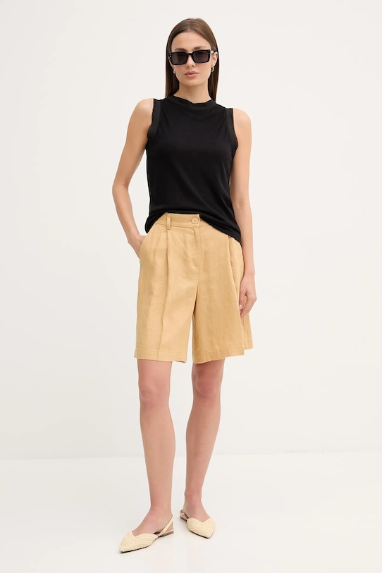 Sisley pantaloni scurți din in 4AGHL901K verde SS25