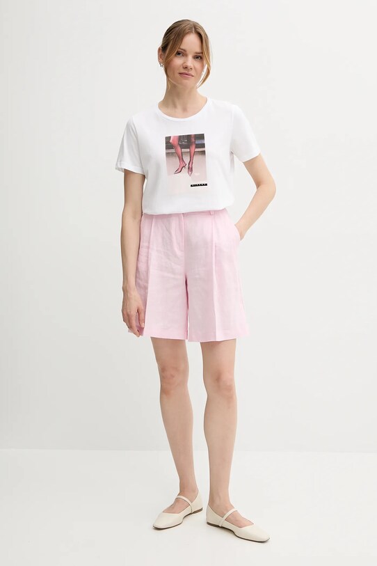 Σορτς από λινό Sisley 4AGHL901K ροζ SS25
